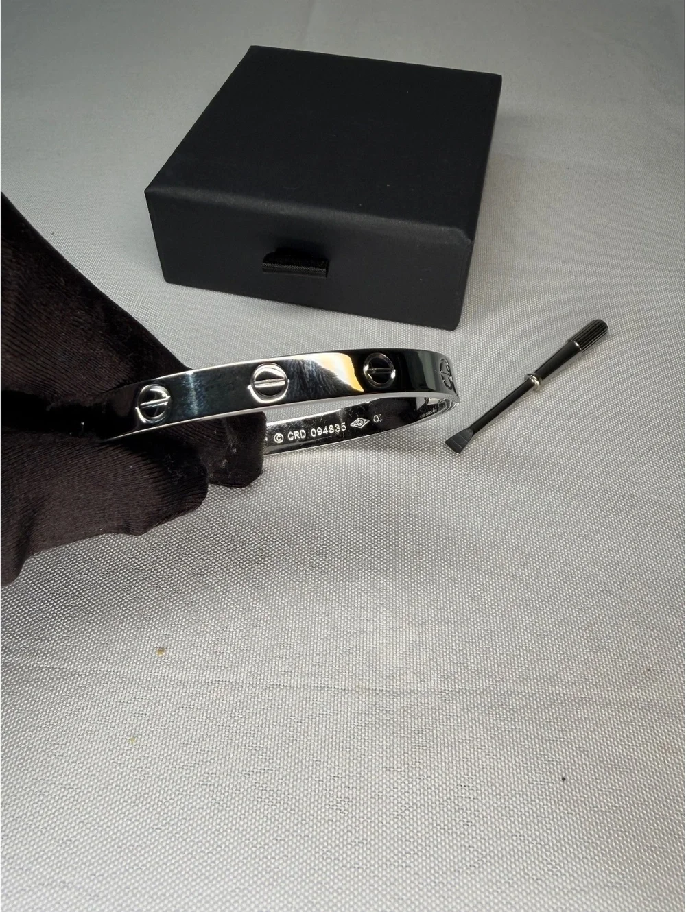 Silver Tone Screw Motif Bangle Bracelet with Screwdriver